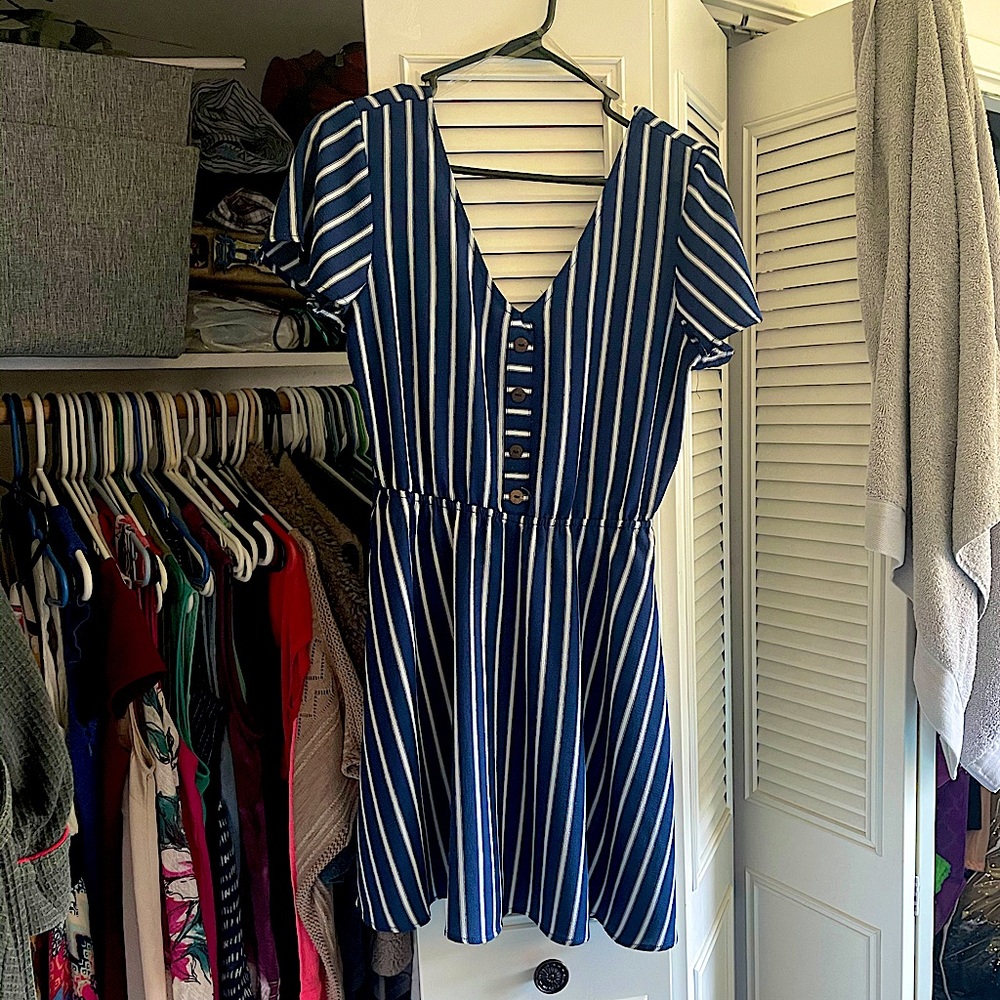Blue and White Pin Stripe dress - Crystal Sky - M